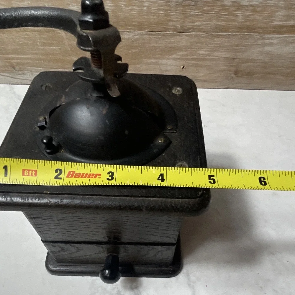 Manual Coffee Grinder Black Wood Box w/ Drawer, Crank Handle, 9 in Tall